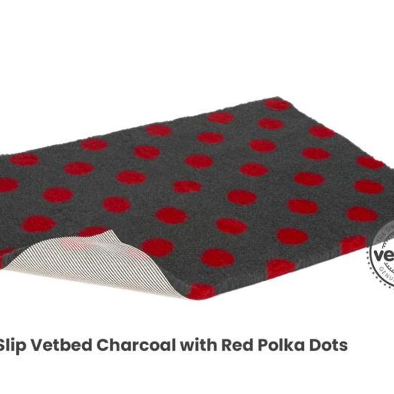 Vetbed NonSlip, (75X100cm), Charcoal With Red Polka Dots, Petlife